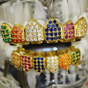 Full Iced OUt Multi-Color Top & Bottom Grillz Set